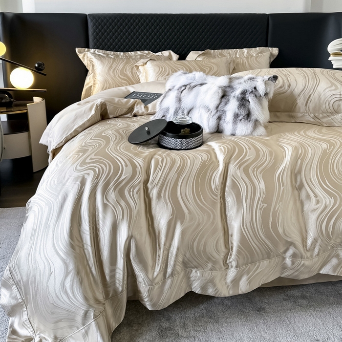 91家纺网 家纺一手货源 找家纺 优悦 2024新款A面提花B面天丝四件套 似水流年-香槟