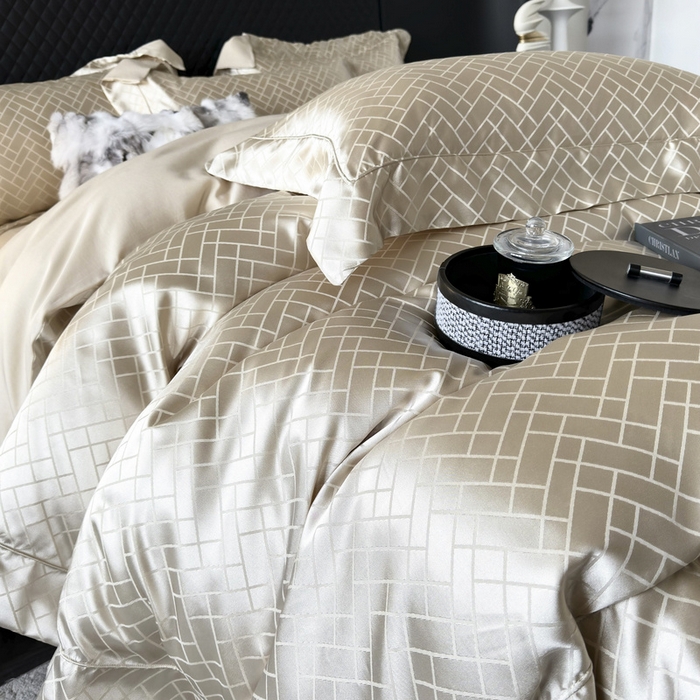 91家纺网 家纺一手货源 找家纺 优悦 2024新款A面提花B面天丝四件套 富丽格-香槟