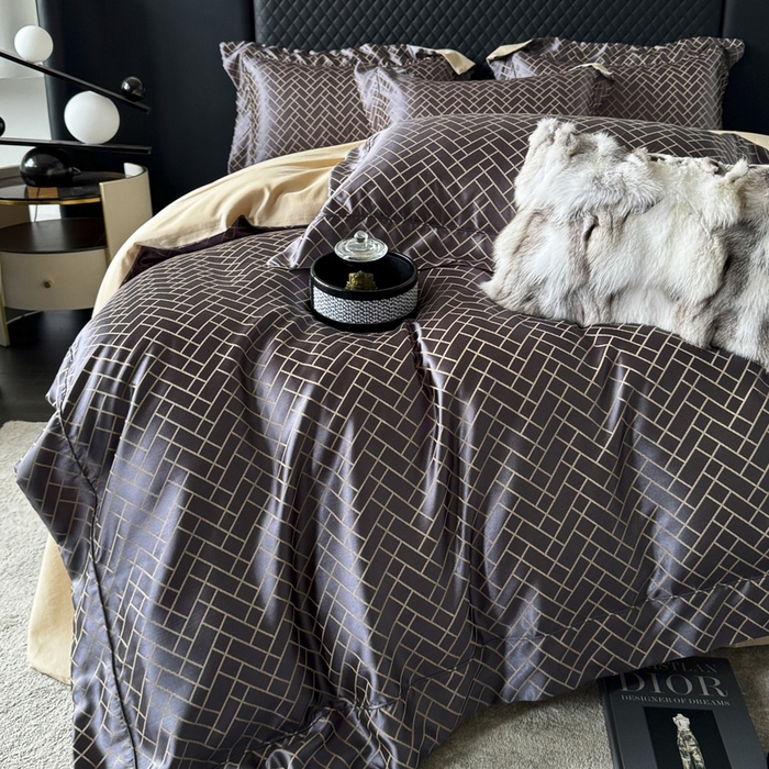 91家纺网 家纺一手货源 找家纺 优悦 2024新款A面提花B面天丝四件套 富丽格-深灰