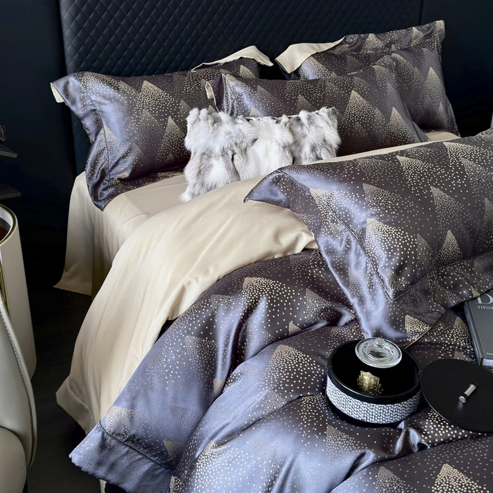 91家纺网 家纺一手货源 找家纺 优悦 2024新款A面提花B面天丝四件套 简时尚-深灰