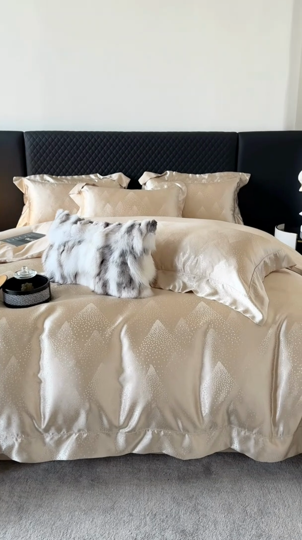 91家纺网 家纺一手货源 找家纺 优悦 2024新款A面提花B面天丝四件套 简时尚-香槟