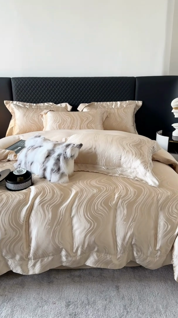 91家纺网 家纺一手货源 找家纺 优悦 2024新款A面提花B面天丝四件套 似水流年-香槟