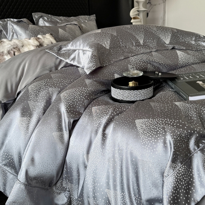 91家纺网 家纺一手货源 找家纺 优悦 2024新款A面提花B面天丝四件套 简时尚-浅灰