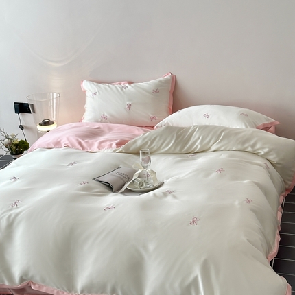 西西家居 2024新款兰精天丝蝴蝶结款四件套 蝴蝶结-桃花