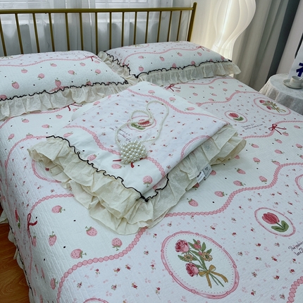 91家纺网 家纺一手货源 找家纺 （总）暖居 2024新款韩系大花边夏被砂洗棉花床盖四件套可机洗+同款纯棉被套