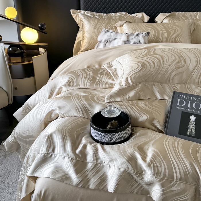 91家纺网 家纺一手货源 找家纺 优悦 2024新款A面提花B面天丝四件套 似水流年-香槟