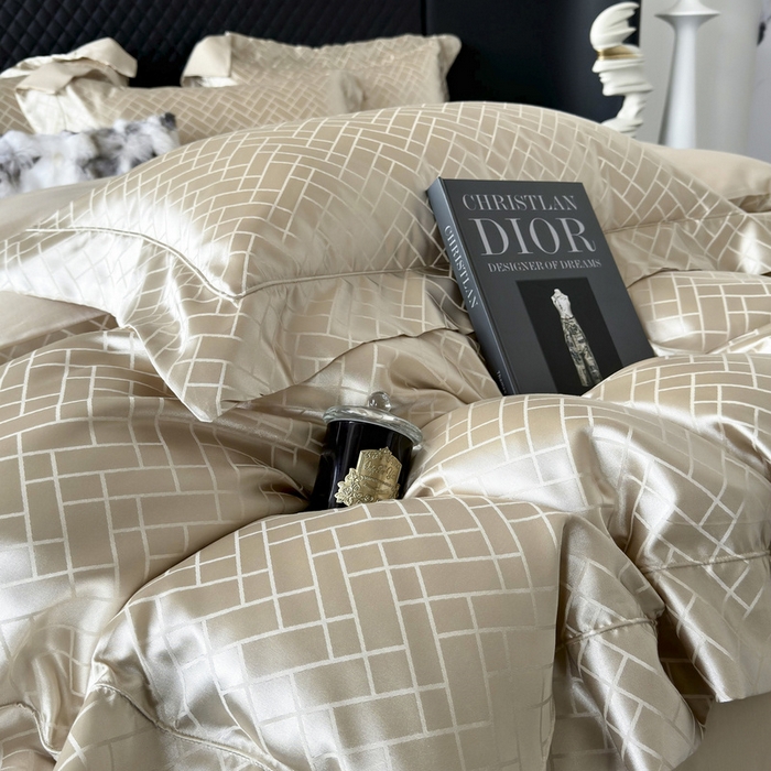 91家纺网 家纺一手货源 找家纺 优悦 2024新款A面提花B面天丝四件套 富丽格-香槟