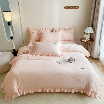 91家纺网 家纺一手货源 找家纺 （总）一比一 2024新款韩版皱皱纱四件套