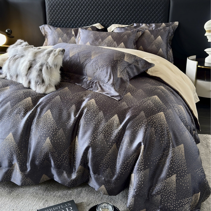 91家纺网 家纺一手货源 找家纺 优悦 2024新款A面提花B面天丝四件套 简时尚-深灰