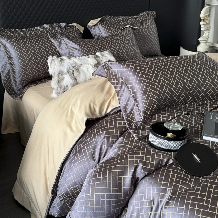 91家纺网 家纺一手货源 找家纺 优悦 2024新款A面提花B面天丝四件套 富丽格-深灰