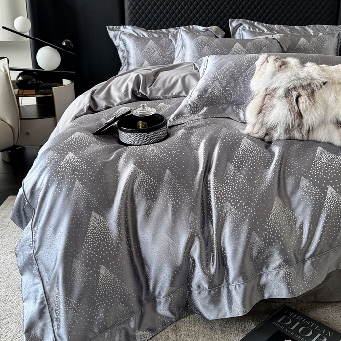 91家纺网 家纺一手货源 找家纺 优悦 2024新款A面提花B面天丝四件套 简时尚-浅灰