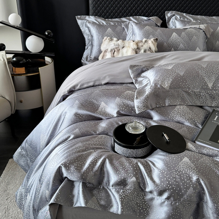 91家纺网 家纺一手货源 找家纺 优悦 2024新款A面提花B面天丝四件套 简时尚-浅灰