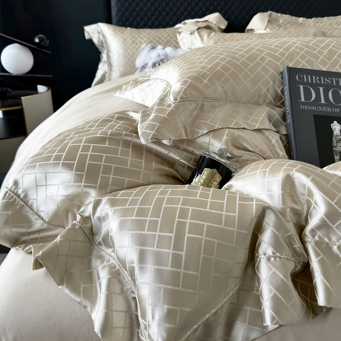 91家纺网 家纺一手货源 找家纺 优悦 2024新款A面提花B面天丝四件套 富丽格-香槟