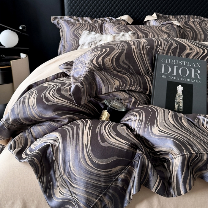 91家纺网 家纺一手货源 找家纺 优悦 2024新款A面提花B面天丝四件套 似水流年-深灰