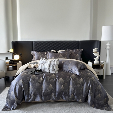 91家纺网 家纺一手货源 找家纺 优悦 2024新款A面提花B面天丝四件套 简时尚-深灰