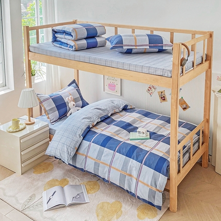 91家纺网 家纺一手货源 找家纺 鑫宇2025新款13372全棉学生宿舍上下铺三件套床单款床笠款可定制活力无限-蓝