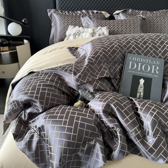 91家纺网 家纺一手货源 找家纺 优悦 2024新款A面提花B面天丝四件套 富丽格-深灰