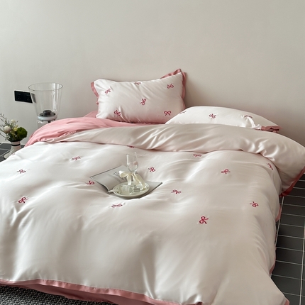 西西家居 2024新款兰精天丝蝴蝶结款四件套 蝴蝶结-红豆