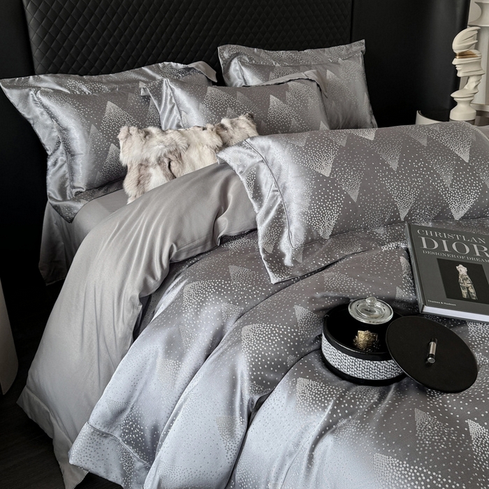 91家纺网 家纺一手货源 找家纺 优悦 2024新款A面提花B面天丝四件套 简时尚-浅灰