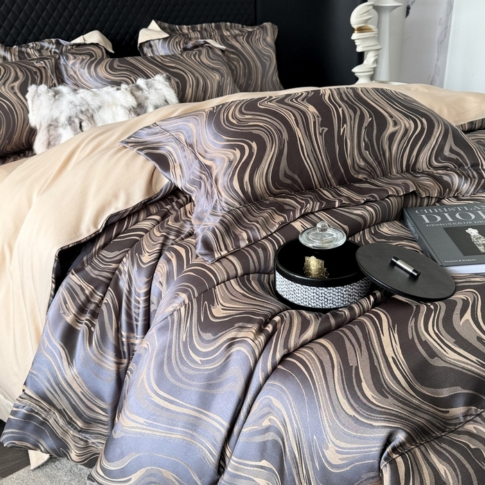 91家纺网 家纺一手货源 找家纺 优悦 2024新款A面提花B面天丝四件套 似水流年-深灰