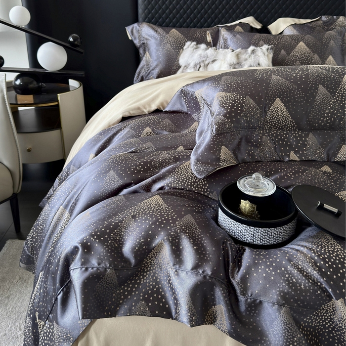 91家纺网 家纺一手货源 找家纺 优悦 2024新款A面提花B面天丝四件套 简时尚-深灰