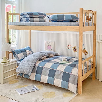 91家纺网 家纺一手货源 找家纺 鑫宇2025新款13372全棉学生宿舍上下铺三件套床单款床笠款可定制里约-灰