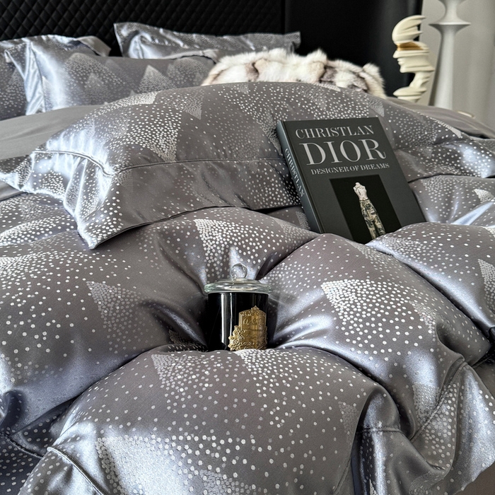 91家纺网 家纺一手货源 找家纺 优悦 2024新款A面提花B面天丝四件套 简时尚-浅灰