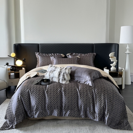 优悦 2024新款A面提花B面天丝四件套 富丽格-深灰