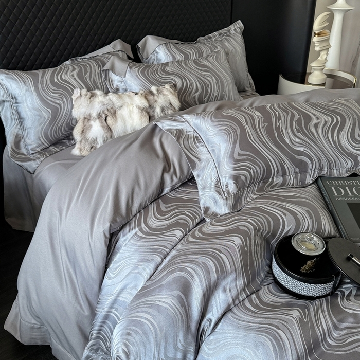 91家纺网 家纺一手货源 找家纺 优悦 2024新款A面提花B面天丝四件套 似水流年-浅灰