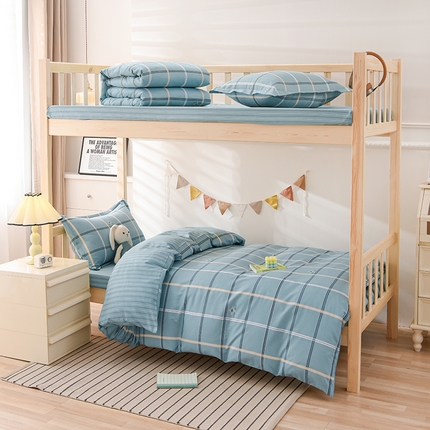 91家纺网 家纺一手货源 找家纺 鑫宇2025新款13372全棉学生宿舍上下铺三件套床单款床笠款可定制阳光世界-绿