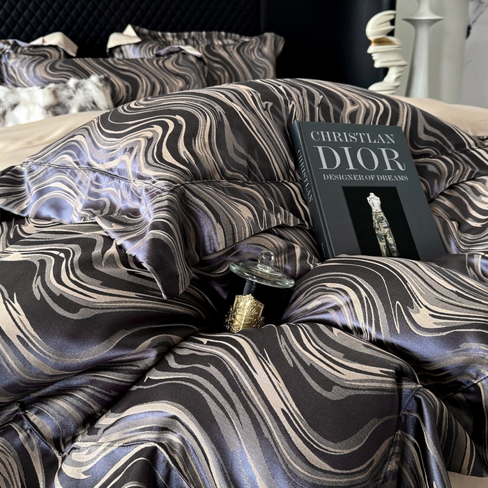 91家纺网 家纺一手货源 找家纺 优悦 2024新款A面提花B面天丝四件套 似水流年-深灰