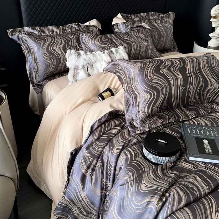 91家纺网 家纺一手货源 找家纺 优悦 2024新款A面提花B面天丝四件套 似水流年-深灰