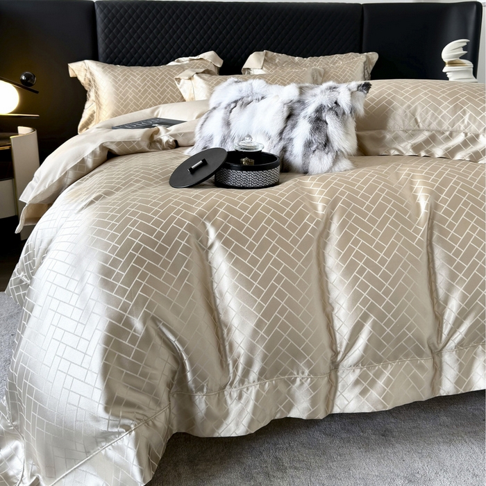 91家纺网 家纺一手货源 找家纺 优悦 2024新款A面提花B面天丝四件套 富丽格-香槟