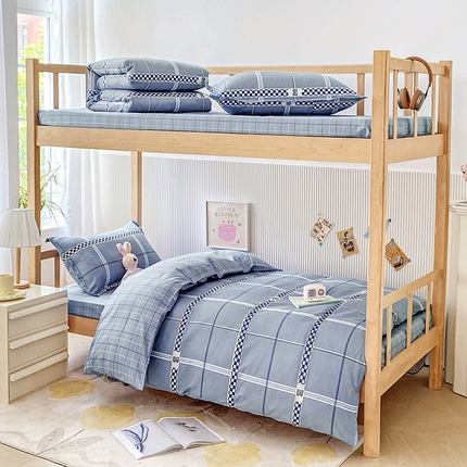 91家纺网 家纺一手货源 找家纺 鑫宇2025新款13372全棉学生宿舍上下铺三件套床单款床笠款可定制华彩乐章-灰