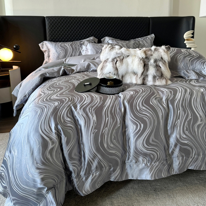 91家纺网 家纺一手货源 找家纺 优悦 2024新款A面提花B面天丝四件套 似水流年-浅灰