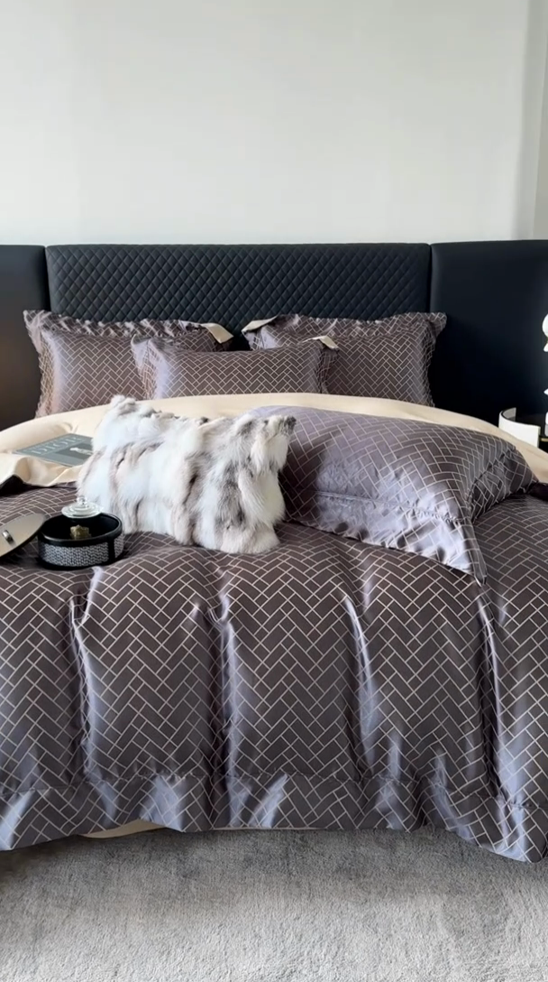 91家纺网 家纺一手货源 找家纺 优悦 2024新款A面提花B面天丝四件套 富丽格-深灰