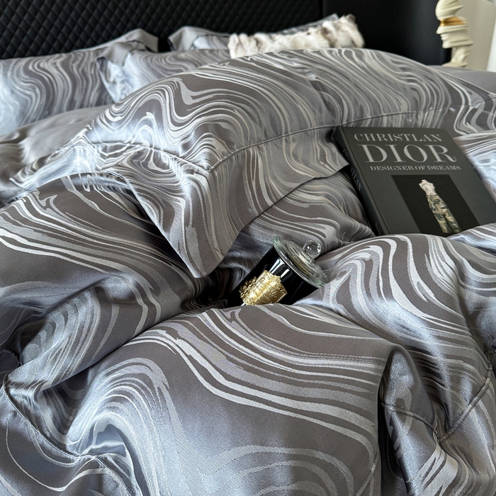 91家纺网 家纺一手货源 找家纺 优悦 2024新款A面提花B面天丝四件套 似水流年-浅灰