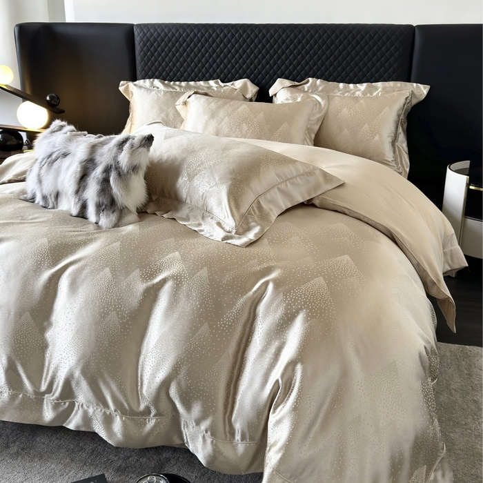 91家纺网 家纺一手货源 找家纺 优悦 2024新款A面提花B面天丝四件套 简时尚-香槟