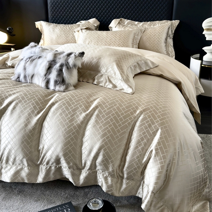 91家纺网 家纺一手货源 找家纺 优悦 2024新款A面提花B面天丝四件套 富丽格-香槟