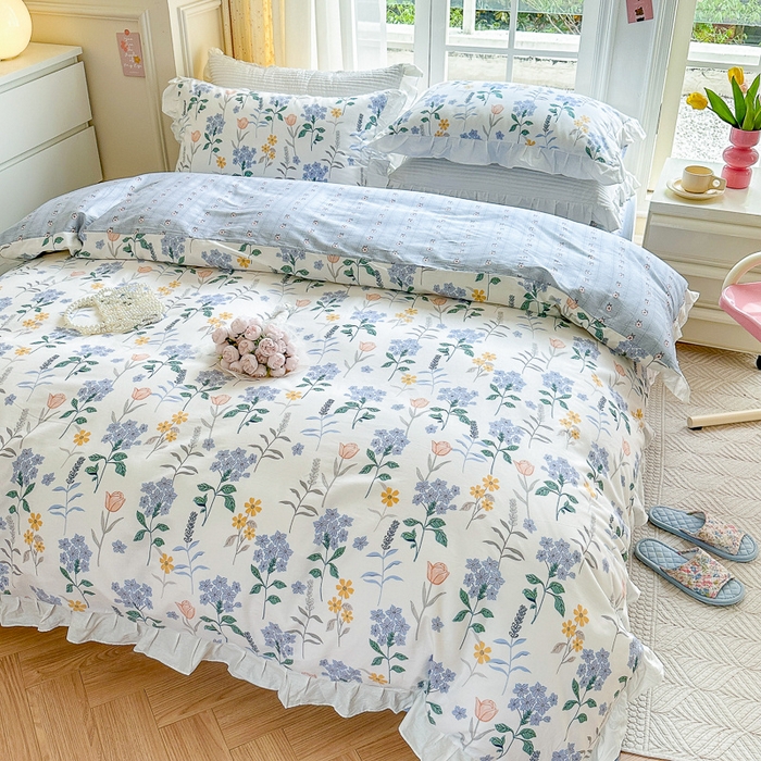 91家纺网 家纺一手货源 找家纺 清雅福 2024新款喷气全棉13372韩版花边款四件套 爱丽丝