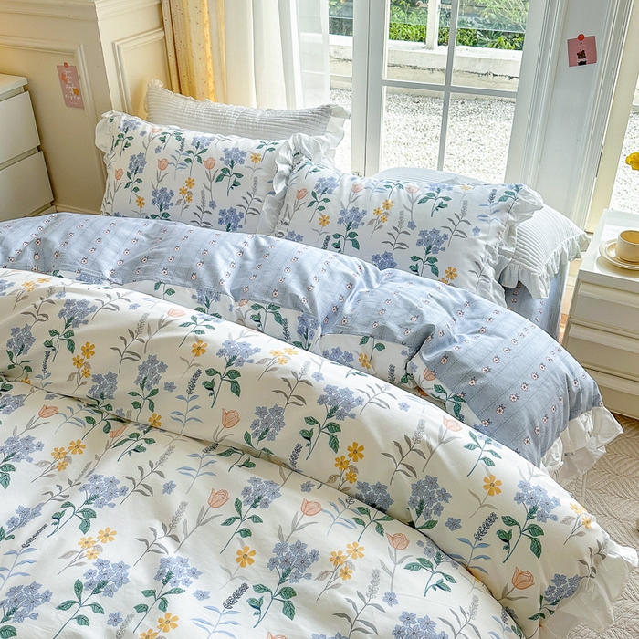 91家纺网 家纺一手货源 找家纺 清雅福 2024新款喷气全棉13372韩版花边款单被套 爱丽丝