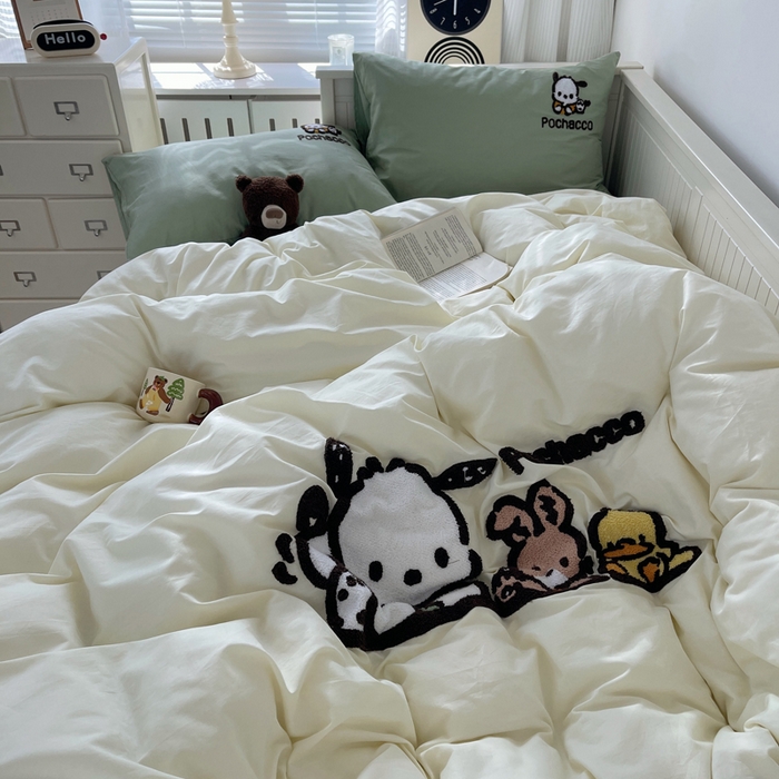 91家纺网 家纺一手货源 找家纺 金爱家 2024新款卡通纯棉毛巾绣四件套 毛巾绣-俏皮帕哈狗