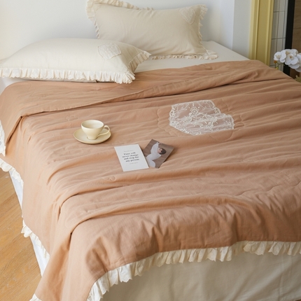 91家纺网 家纺一手货源 找家纺 （总）菊上家纺 2024新款法式风全棉双层纱夏被床盖四件套