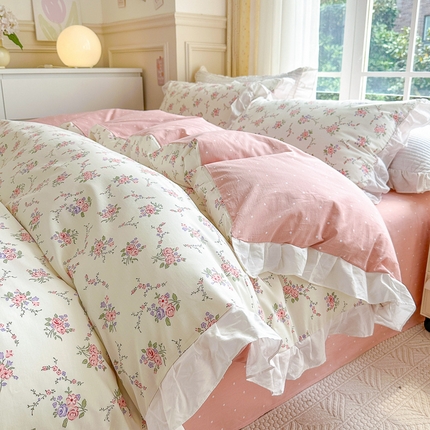 91家纺网 家纺一手货源 找家纺 （总）清雅福 2024新款喷气全棉13372韩版花边款单被套