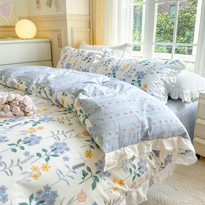 91家纺网 家纺一手货源 找家纺 清雅福 2024新款喷气全棉13372韩版花边款单被套 爱丽丝