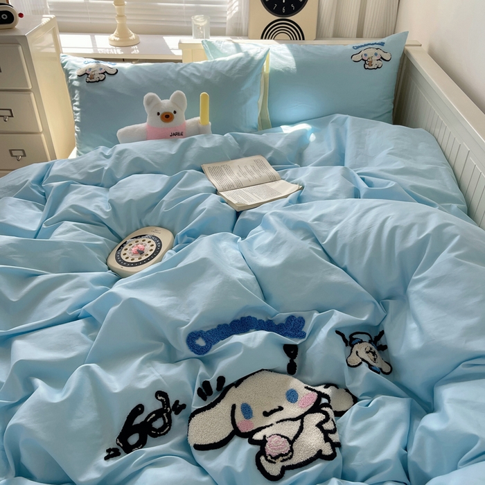 91家纺网 家纺一手货源 找家纺 金爱家 2024新款卡通纯棉毛巾绣四件套 毛巾绣-开心玉桂狗