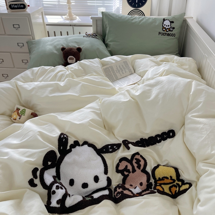 91家纺网 家纺一手货源 找家纺 金爱家 2024新款卡通纯棉毛巾绣四件套 毛巾绣-俏皮帕哈狗