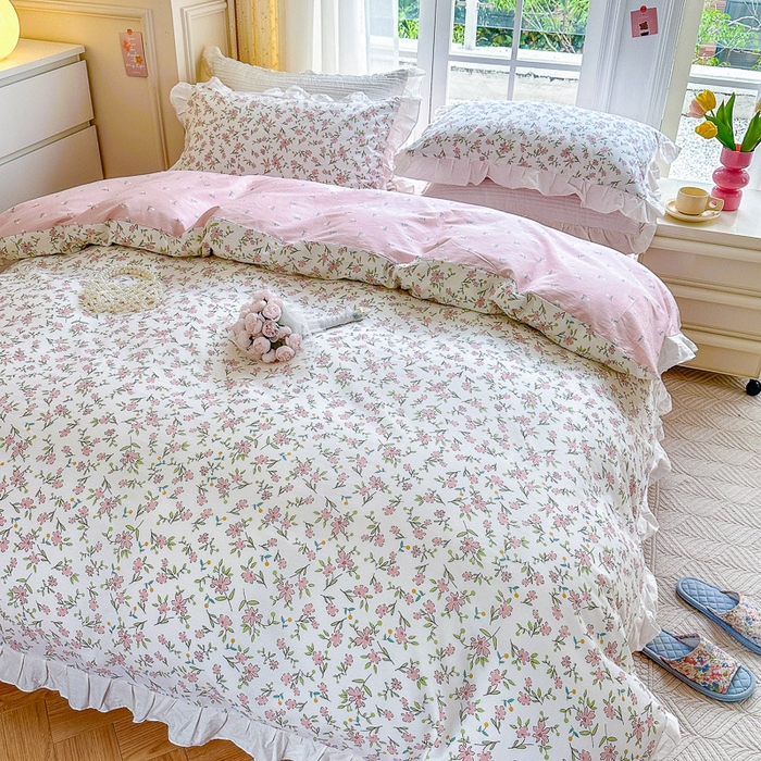 91家纺网 家纺一手货源 找家纺 清雅福 2024新款喷气全棉13372韩版花边款单枕套 点点