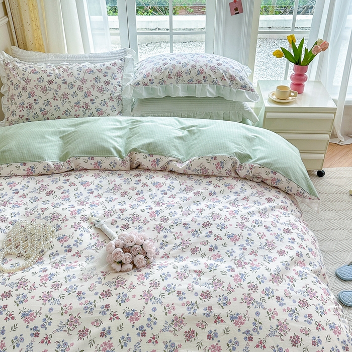 91家纺网 家纺一手货源 找家纺 清雅福 2024新款喷气全棉13372韩版花边款单被套 花仙子