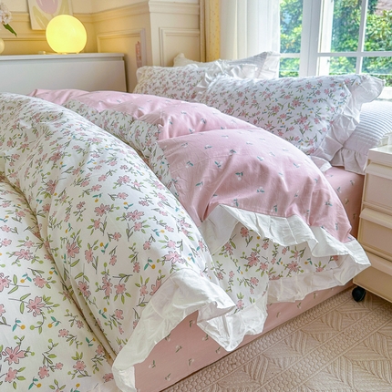 91家纺网 家纺一手货源 找家纺 （总）清雅福 2024新款喷气全棉13372韩版花边款单被套